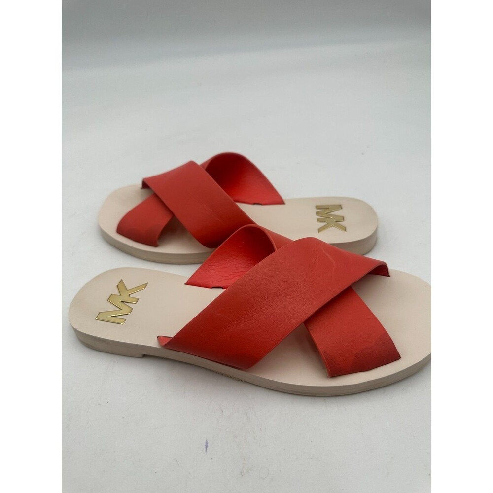 Michael Kors Glenda Leather Criss Cross Slide Sandal Pink Grapefruit Size 8M